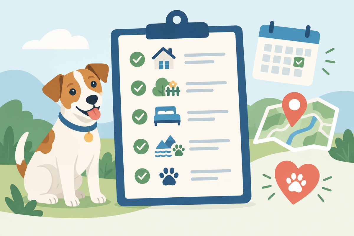 Illustration of accommodation checklist factors for choosing dog-friendly UK stays