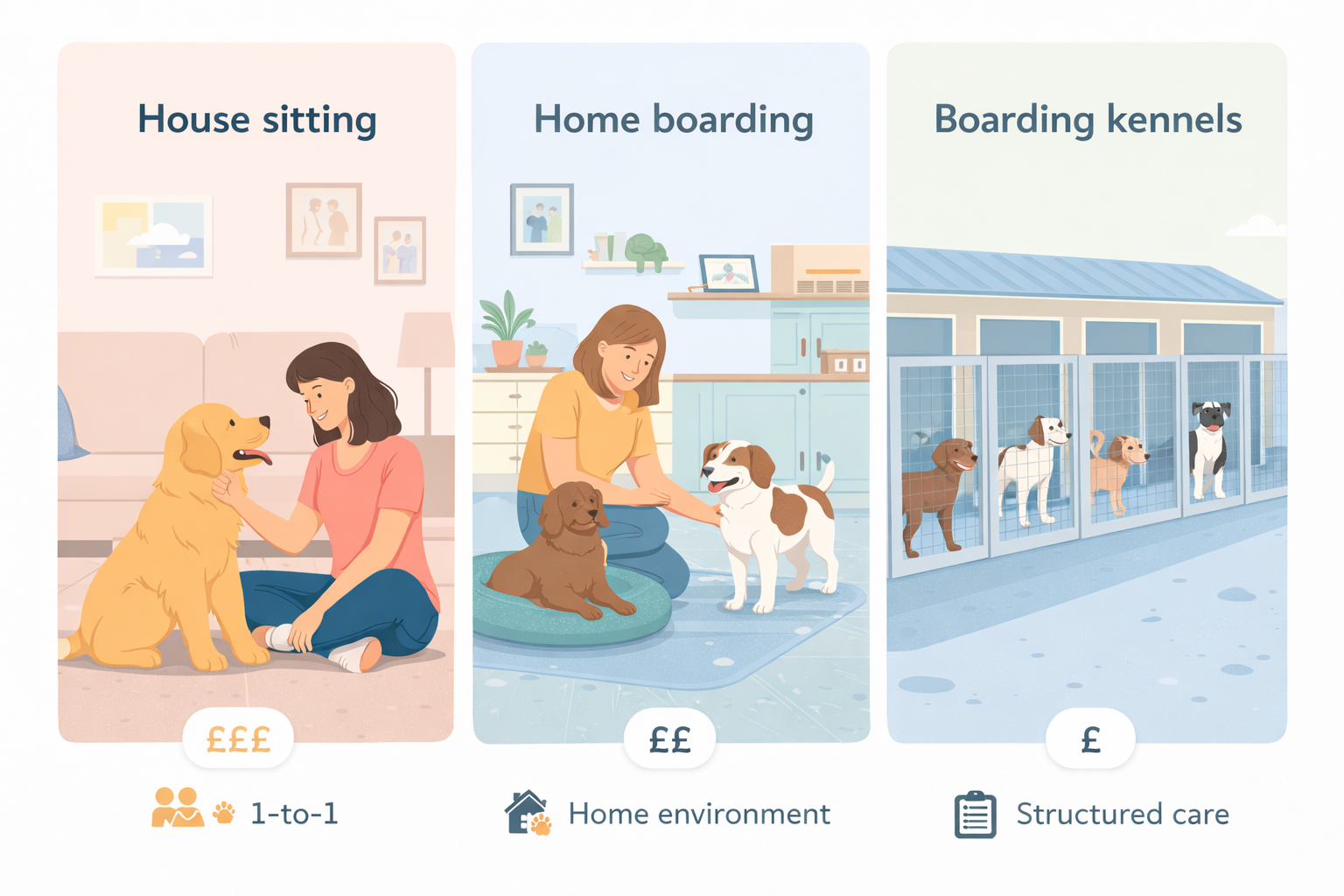 Comparison illustration of dog sitter pricing tiers and value in the UK