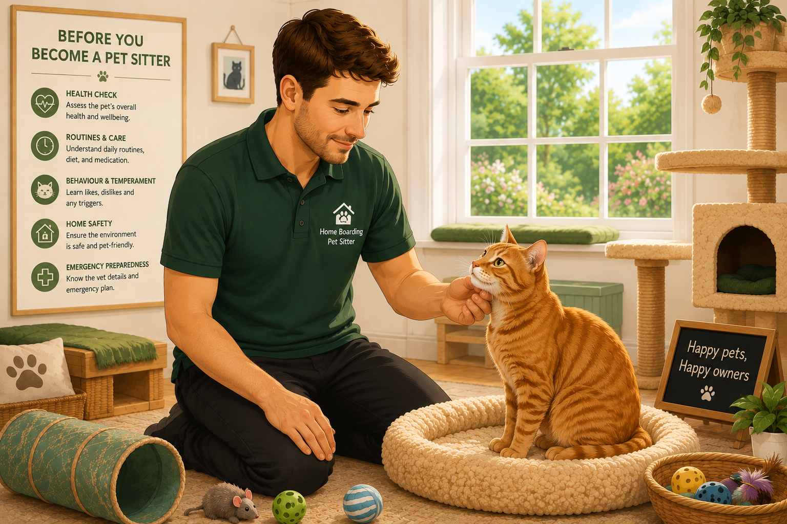 Pet sitter performing a health check on a cat during a pre-care assessment