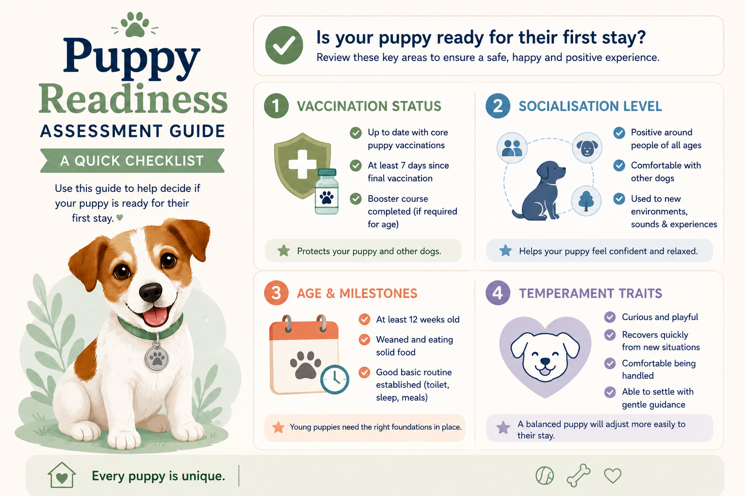 Puppy readiness checklist illustration for daycare assessment