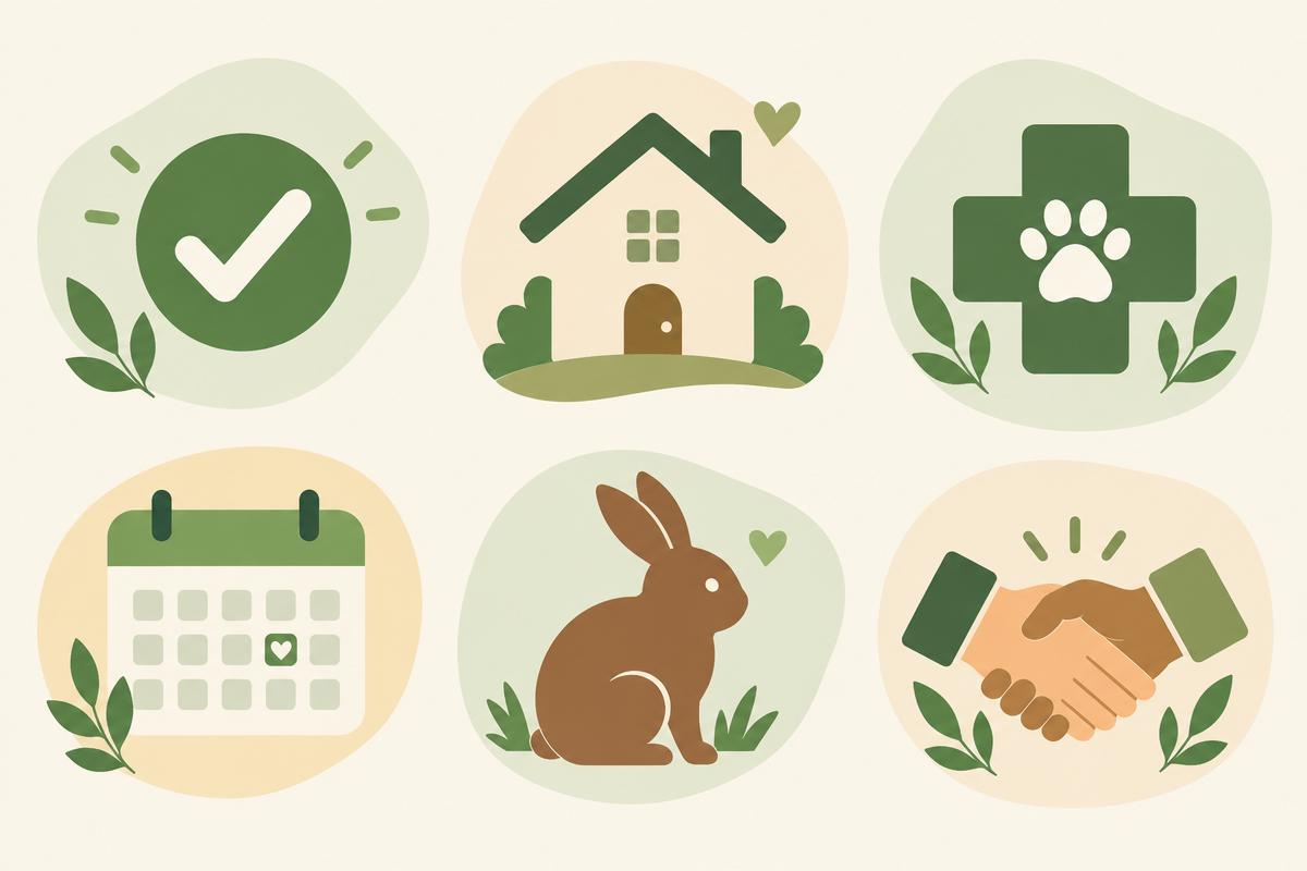 Visual guide to choosing rabbit boarding in Essex: care, safety, and planning icons