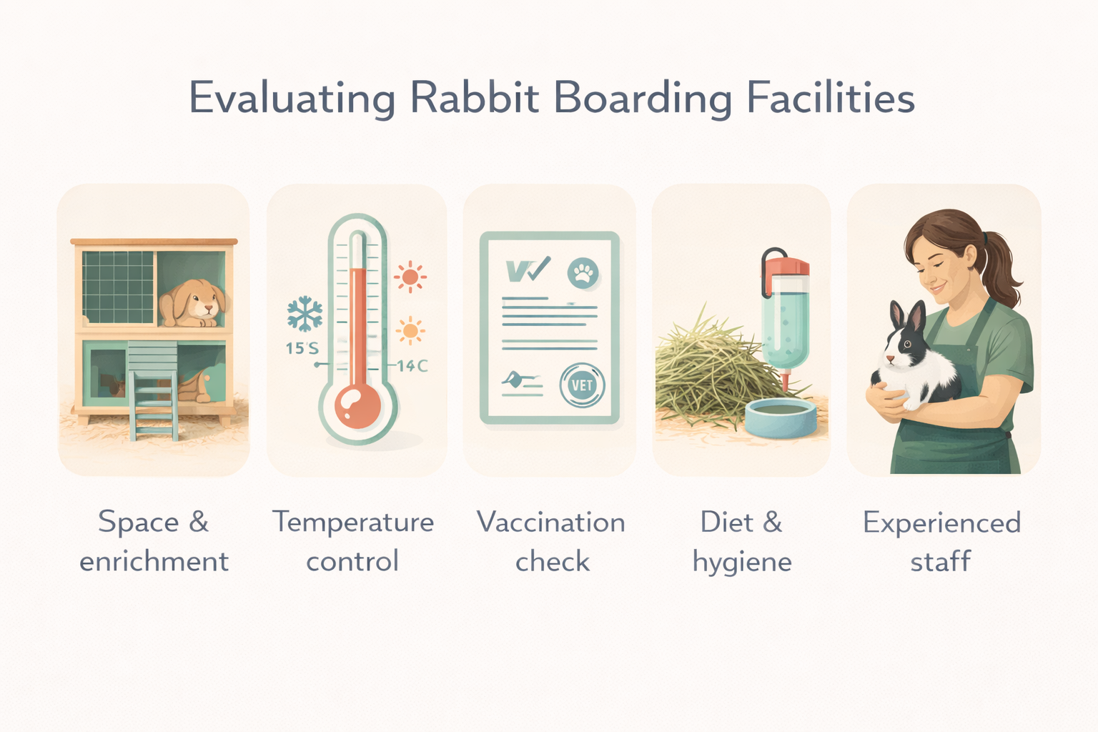 Checklist illustration for evaluating UK rabbit boarding facilities and providers