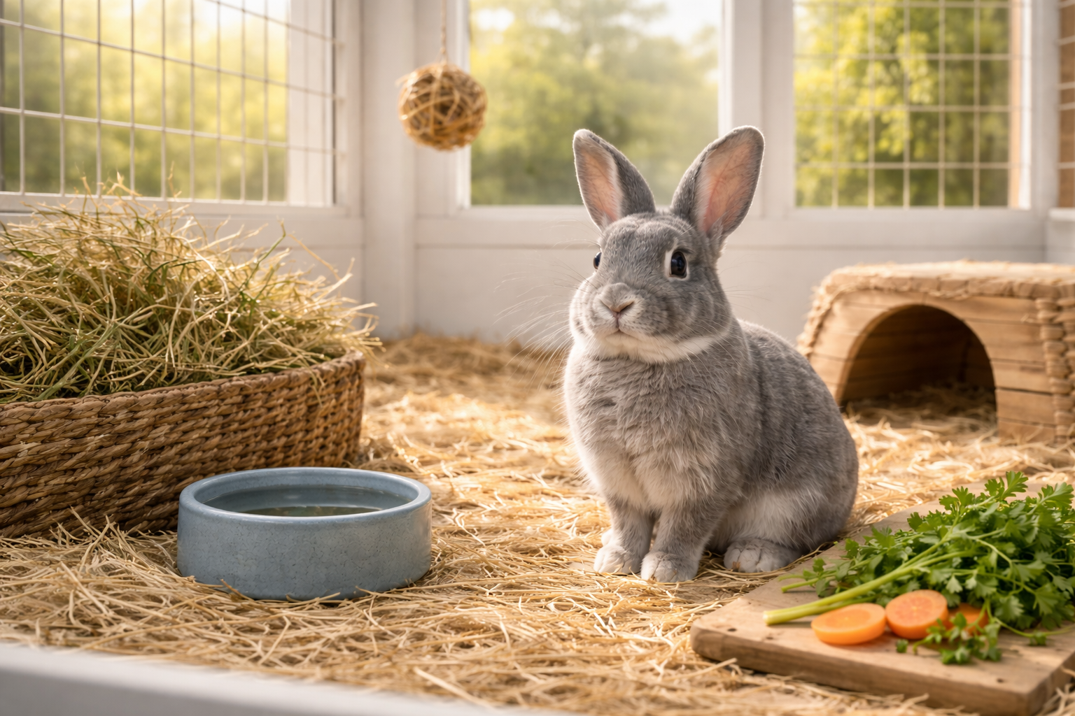 Safe rabbit boarding facility in the UK with comfortable indoor pen setup