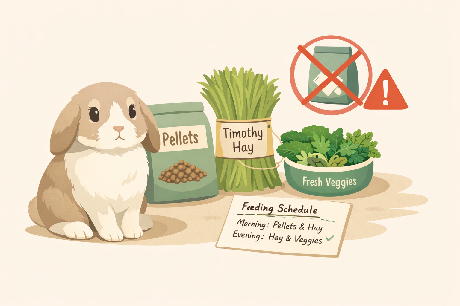 Rabbit boarding packing checklist illustration with essential items