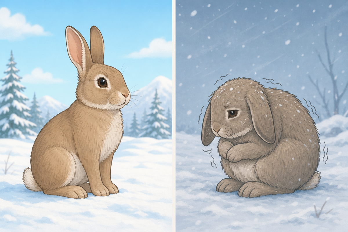 Signs your rabbit is too cold: illustrated body language comparison for winter care